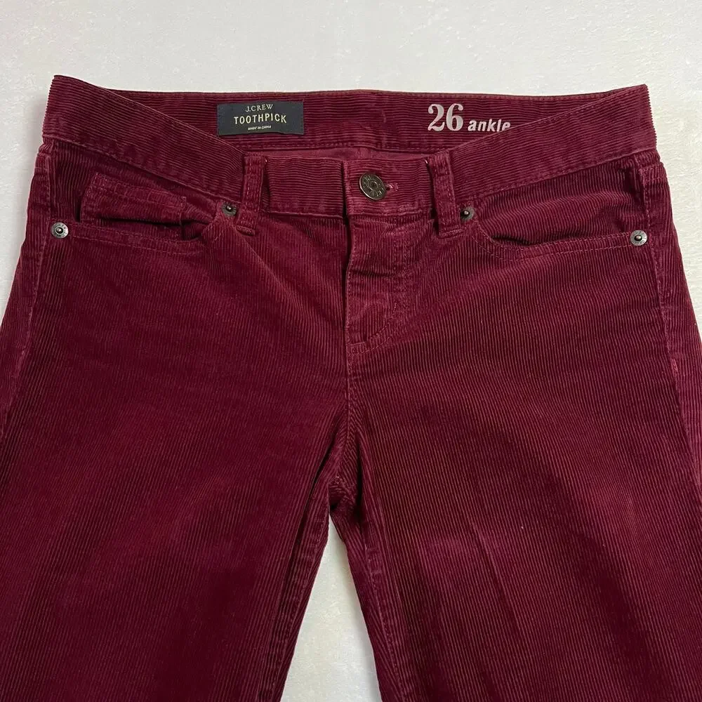 J. Crew Toothpick Corduroy Ankle Pants Size 26 Holidays Preppy Y2K Hipster Boho